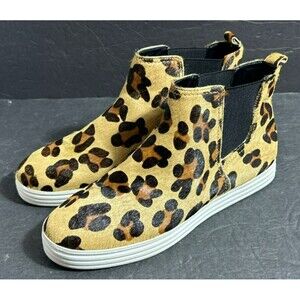 Aerosoles Leopard Print Sneaker Bootie Gold, Black, and Brown Women's Sz 8.5